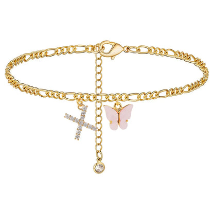 Kawaii Butterfly Initial A-Z Anklets 🌈✨ Waterproof Leg Chains for Trendy Girls | Cute Jewelry Gift for Parties 🦋💖
