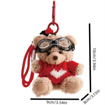 Pilot Bear Keychain With Goggles Plush Pendant Pearl Rope Accessory 🧸🪢