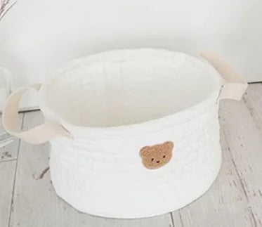 Personalized Kawaii Bear Storage Basket 🐻✨ | Cute Canvas Toy Organizer 🎀 | Perfect Baby Shower Gift 🎉💖