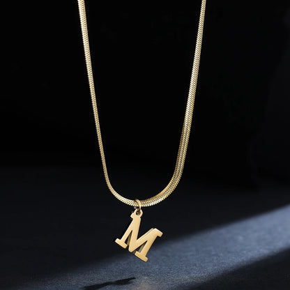 Kawaii Initial Letter Necklace 🌟✨ | Gold Plated Stainless Steel Pendant with Snake Chain for Trendy Women 💖🌸