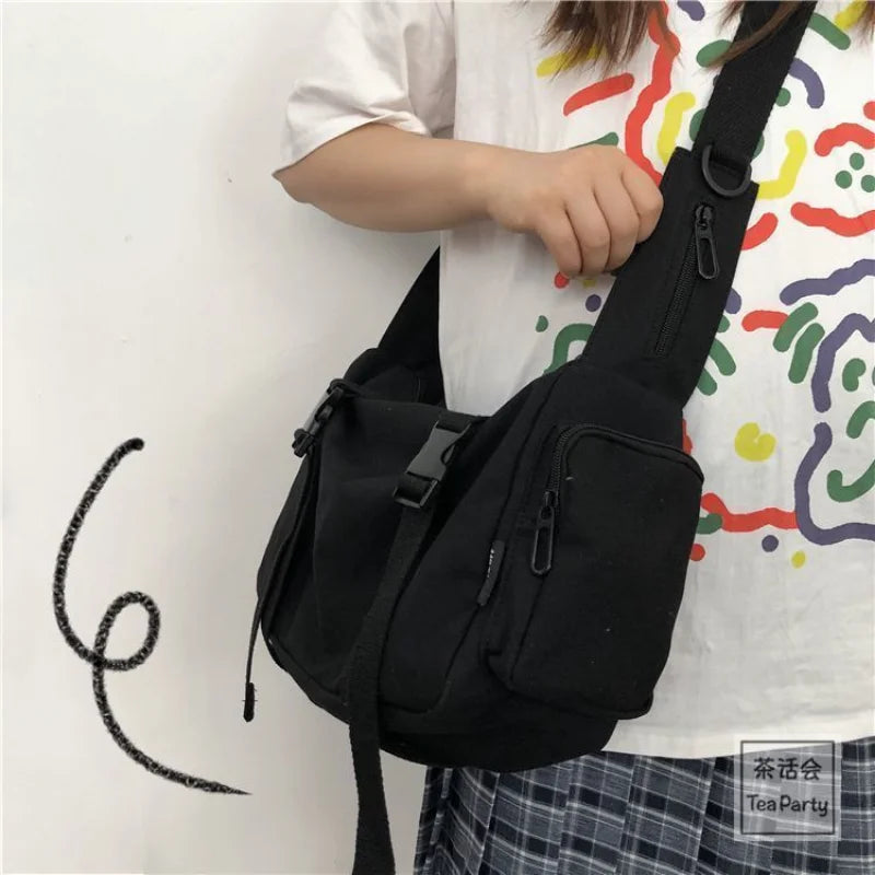 Kawaii Harajuku Canvas Crossbody Bag 🎒✨ - Stylish & Spacious Messenger for Trendy Students! 🌈💖