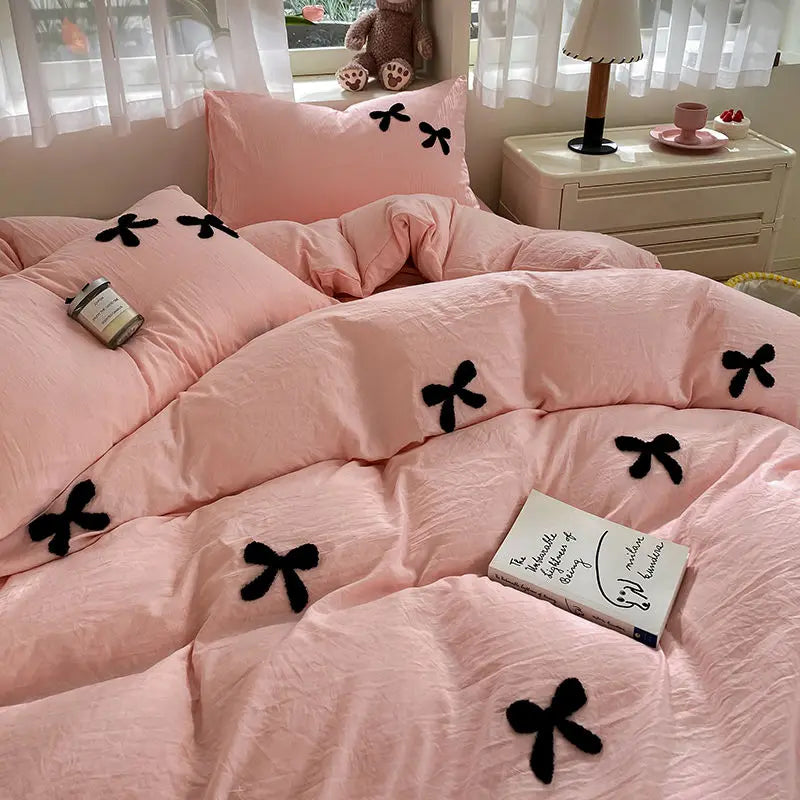 Kawaii Princess Bowknot Pink Bedding Set 🛌💕 | Cozy Duvet Cover & Sheet for Girls 🌸 | Cute Cotton Bed Linens 🦄✨