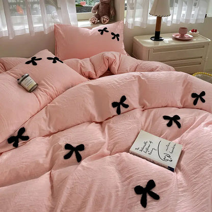 Kawaii Princess Bowknot Pink Bedding Set 🛌💕 | Cozy Duvet Cover & Sheet for Girls 🌸 | Cute Cotton Bed Linens 🦄✨