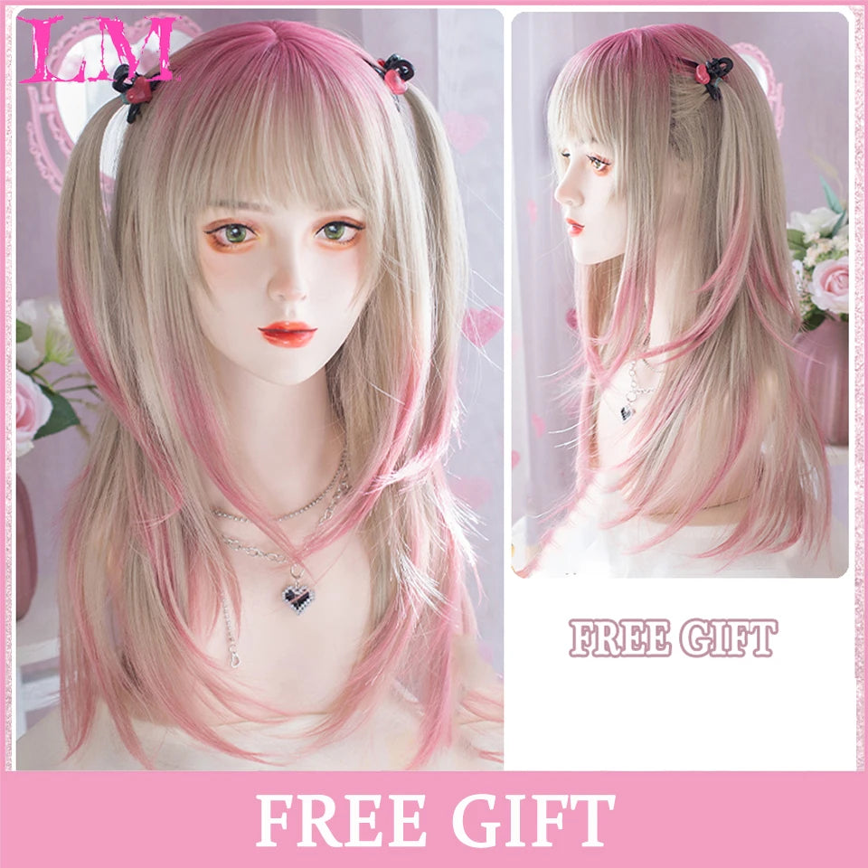 Kawaii Ombre Pink Wavy Wig 💖✨ | Heat Resistant Hair for Cosplay & Daily Fun! 🎀🌸