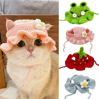 Kawaii Autumn/Winter Cat Hat 🎉✨ Cute Knitted Accessory for Puppies & Kittens 🐾📸 Perfect for Parties & Photoshoots!