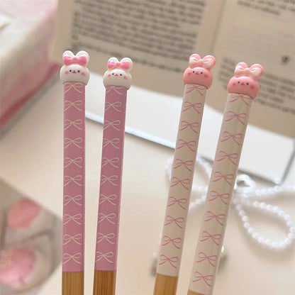 Bunny Love Chopsticks 🐇💕 - Whimsical Wooden Utensils for Sushi & Noodles - Fun for All Ages! 🍜🥢 - Pixie Quill