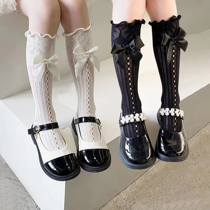 Kave Black Japanese Style Lolita Knee High Socks For Women With Delicate Lace Bow Detail 🧦🎀 Sweet And Playful Look