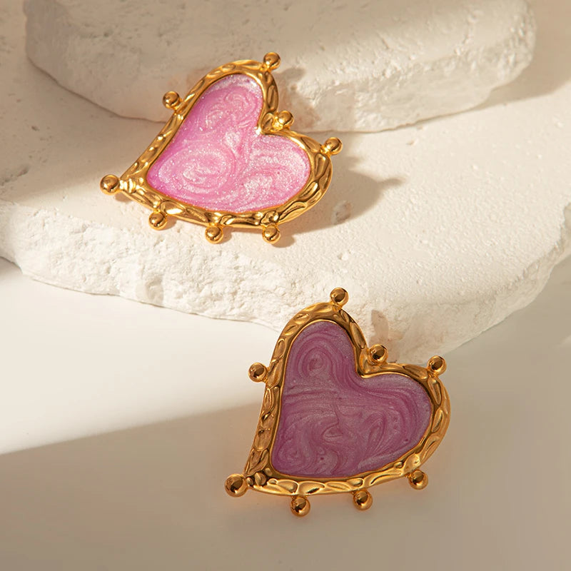 Funny Punk Magic Purple Heart Stainless Steel Stud Earrings For Women Dancewear 14K Gold Plated Jewelry 💜✨