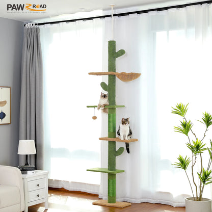Whimsical Cactus Cat Tower With 5 Tier Floor To Ceiling Climbing Perch And Scratching Post For Indoor Cats 🐾😺