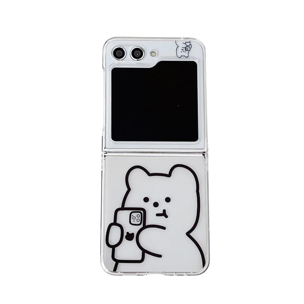✨ Adorable Bear Pearl Bracelet Case for Samsung Galaxy Z Flip 5, 4, 3 - Cute Cartoon Clear Cover! 🐻💖