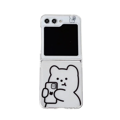✨ Adorable Bear Pearl Bracelet Case for Samsung Galaxy Z Flip 5, 4, 3 - Cute Cartoon Clear Cover! 🐻💖