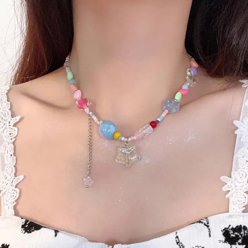 ✨Glimmering Candy Star Clavicle Chain Necklace 🌈 - Vibrant Y2K Charm for Your Dreamy Adventures! 🌟