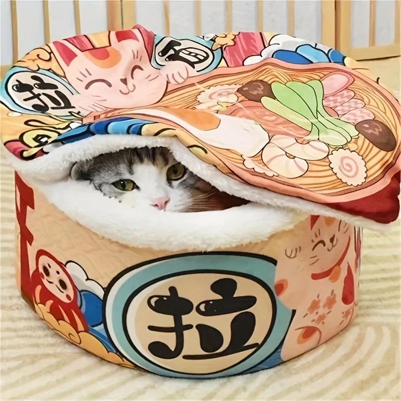 🐾 Cozy Noodle Cup Pet Bed 🐶🐱 Super Large Warm Nest for Furry Friends! 🍜✨