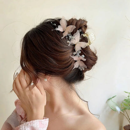 ✨ Charming Pearl Bow Butterfly Hair Clips 🦋💖 Sweet Crab Claw Ponytail Accessories for Women 🌟