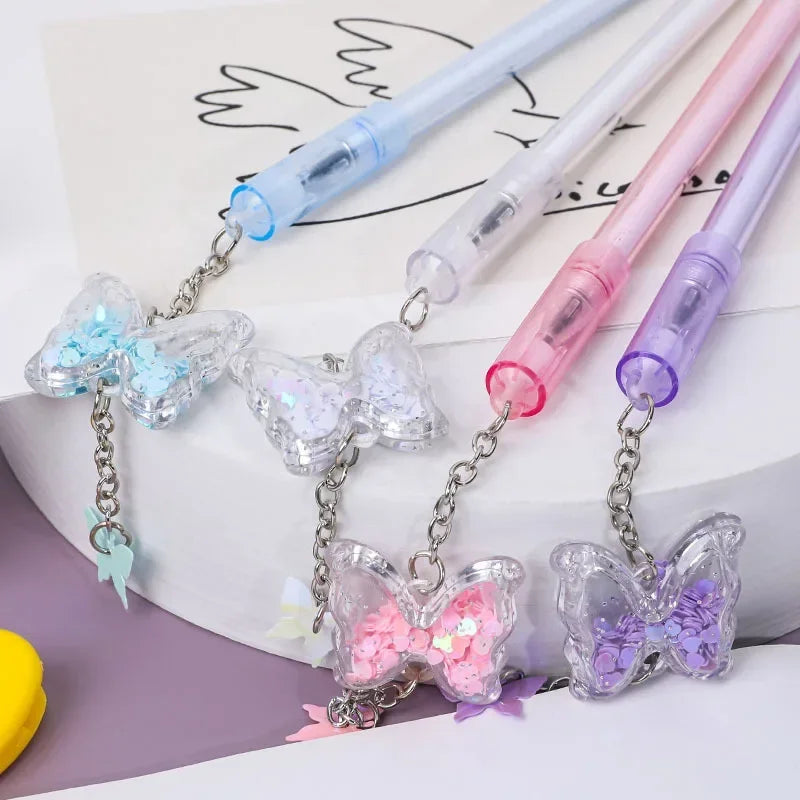 🐛✨ Colorful Butterfly Pendant Gel Pens Set - 10Pcs Cute Sequin & Smooth Writing for Kids! 🖊️💕