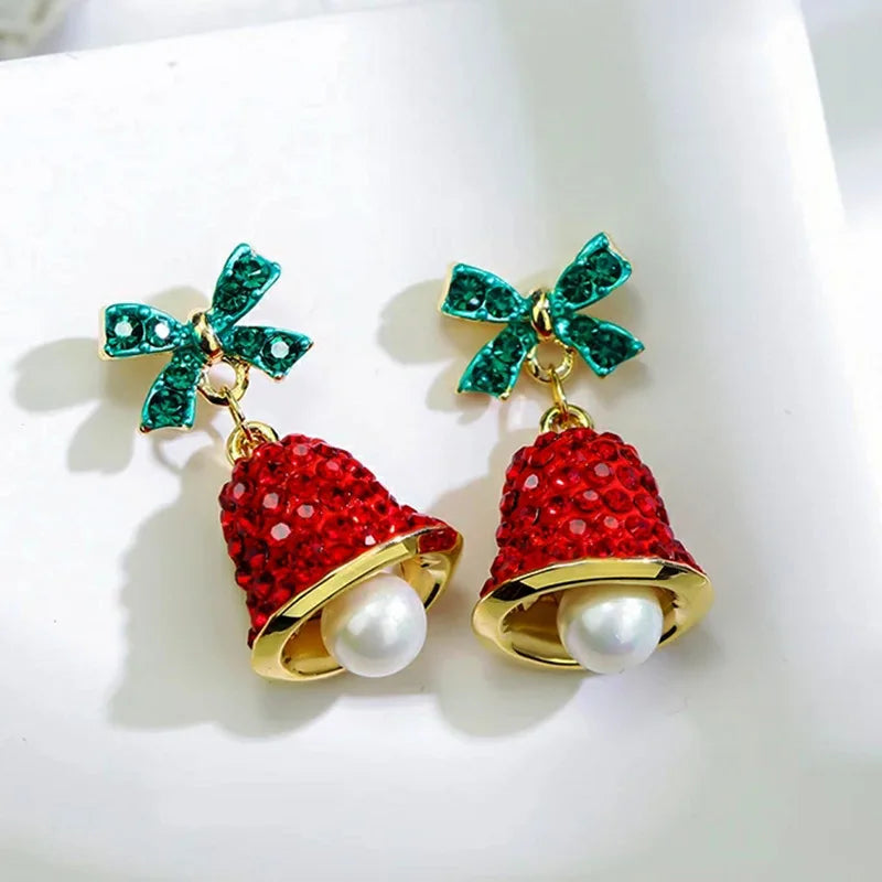 Sweet Green Bowknot Bell Earrings For Women Xmas Gift Dangle Wind Chime 🎄✨