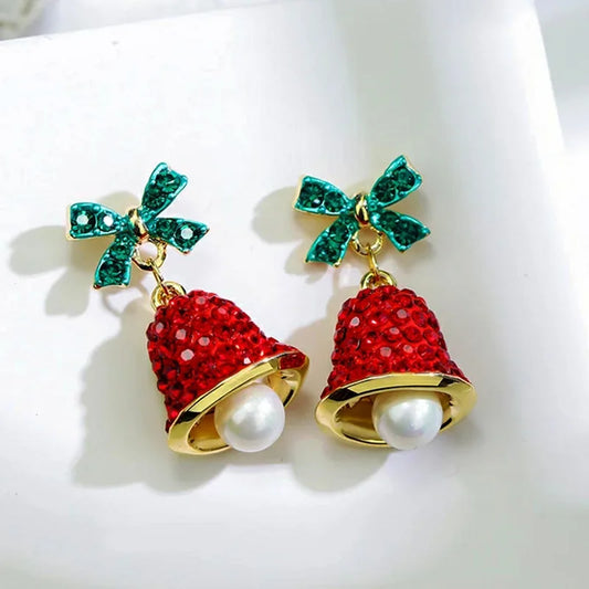 Sweet Green Bowknot Bell Earrings For Women Xmas Gift Dangle Wind Chime 🎄✨