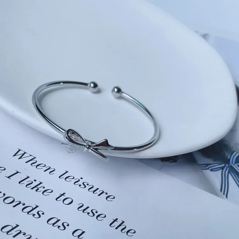 Adorable Kawaii 925 Sterling Silver Bow Bangles for Women 🎀✨ - Chic Party & Wedding Bracelets, Perfect Gift Idea! 💖