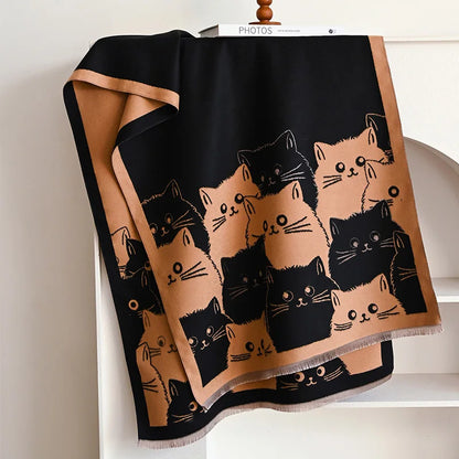 Cat Print Jacquard Scarf For Women Warm Winter Shawl 175cm Long 🐾