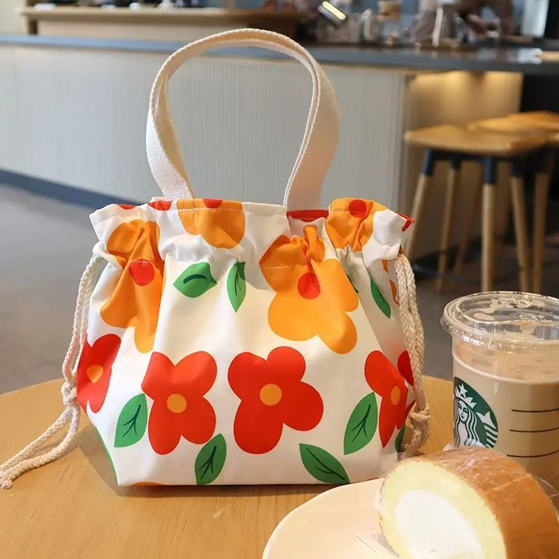 Kawaii Canvas Lunch Bag 🌸🌼 Cute Cartoon Flowers & Animals 🌈 Perfect for School & Picnics 🎒✨