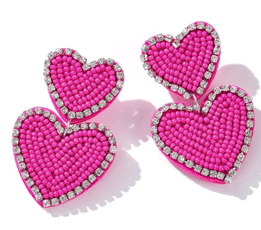 Kawaii Heart Dangle Earrings 💖✨ | Vintage Beaded Jewelry Gifts for Lovebirds 🌟💕