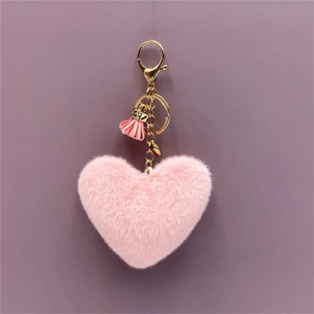 Kawaii Heart Pompom Keychain 🎀✨ | Adorable Plush Ball Accessories for Bags & Cars ❤️🎉 | Perfect Valentine Gifts for Couples 💖🥰