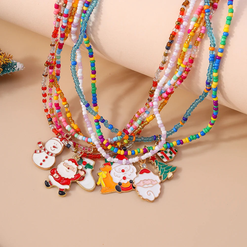 Whimsical Christmas Necklaces Set For Women And Girls Santa Snowman Charms 🎄🎅⛄