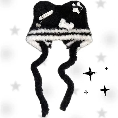 Gothic Harajuku Bear Hat For Women Wool Knit Beanie 🐻 Cross Star Wings Cute