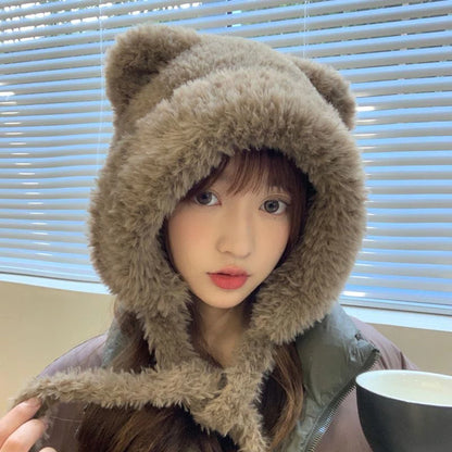 Women Winter Fox Fur Plush Beanie With Bear Ears Cosplay Cap Cozy Warm Hat 🦊❄️