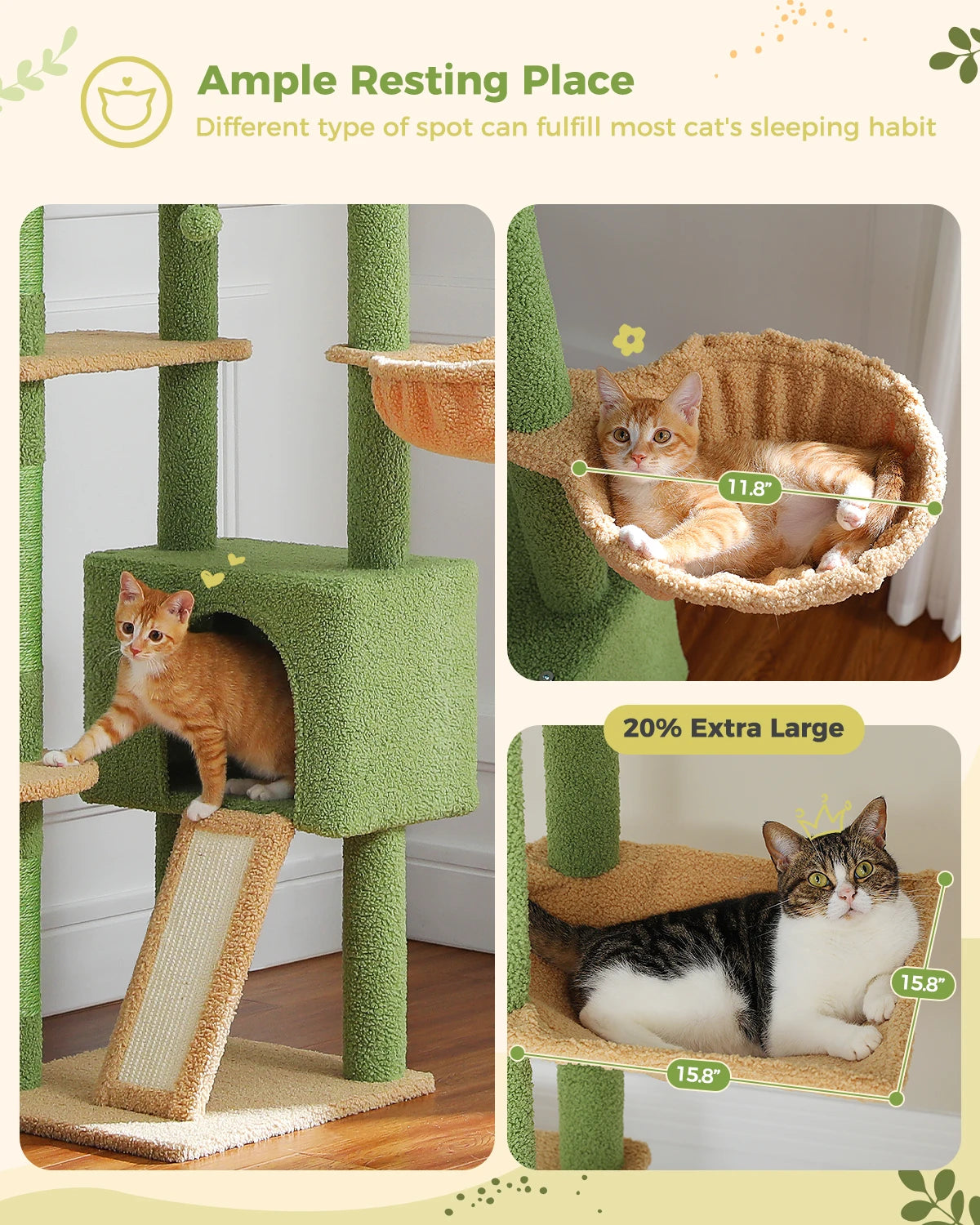 Kawaii Cactus Cat Paradise 🌵🐾 | Adjustable Floor-to-Ceiling Cat Tower with Cozy Hammock & Playful Scratching Post! 🐱✨