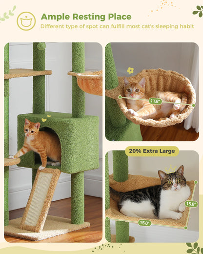 Kawaii Cactus Cat Paradise 🌵🐾 | Adjustable Floor-to-Ceiling Cat Tower with Cozy Hammock & Playful Scratching Post! 🐱✨