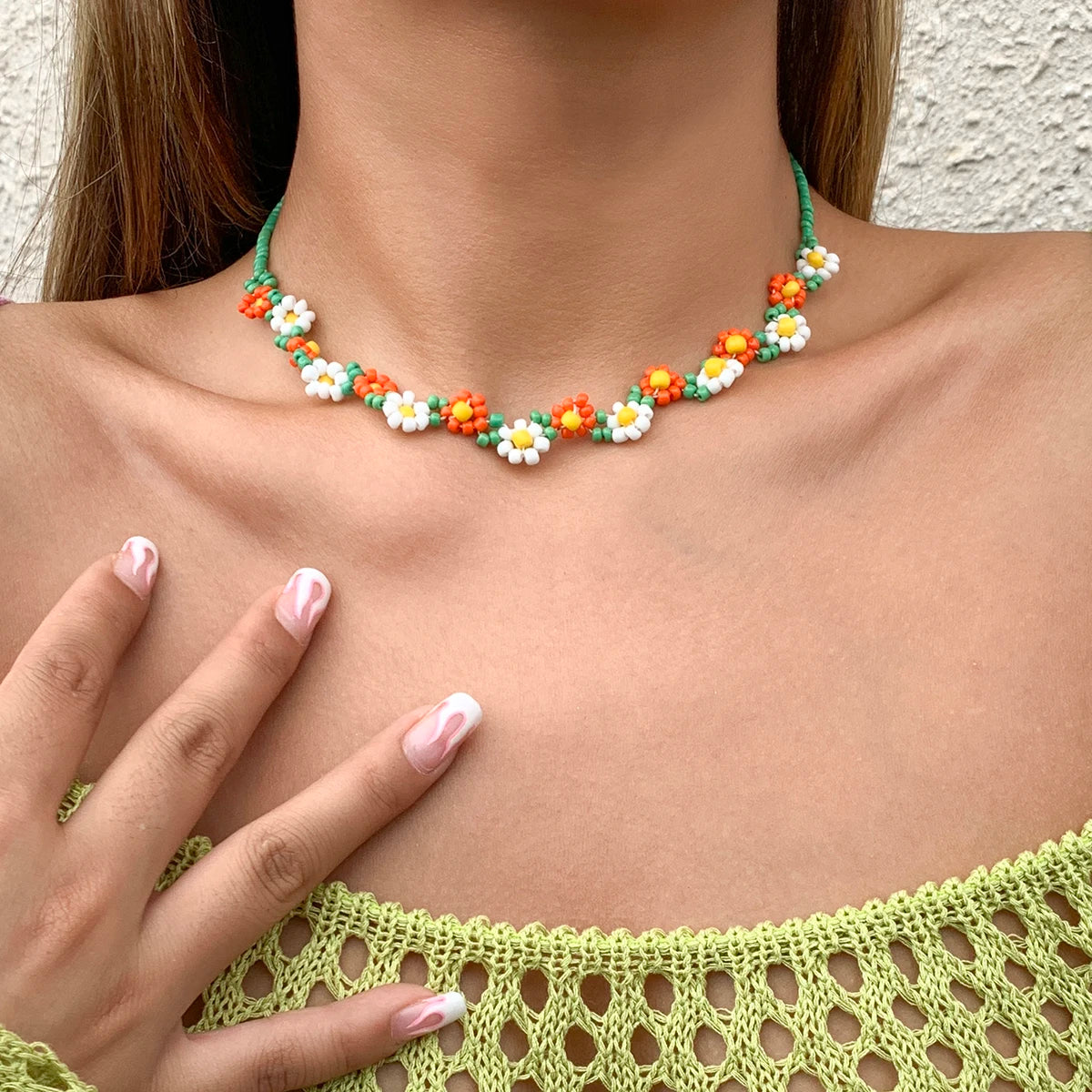 🌈 Boho Chic Rainbow Seed Beads Choker 🌸 Kawaii Floral Necklace for Women ✨ Trendy Korean Fashion Jewelry