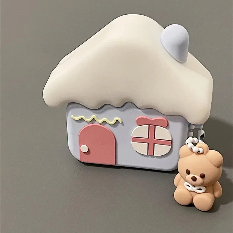 Adorable Bear Snow House AirPods Pro Case ❄️🐻 Fun & Protective Silicone Cover for Bluetooth Earbuds! 🎧✨ - Pixie Quill