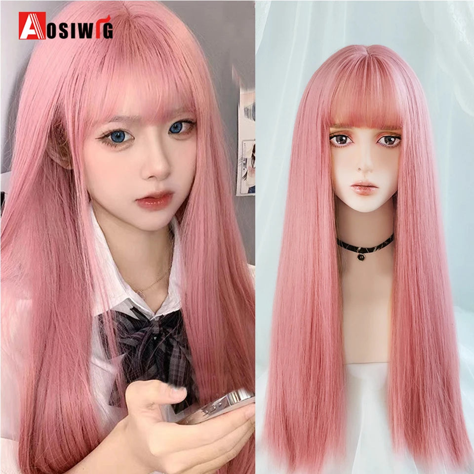 Kawaii Black & Blue Long Straight Lolita Wig 💖✨ Perfect for Cosplay & Parties! 🎉🎀