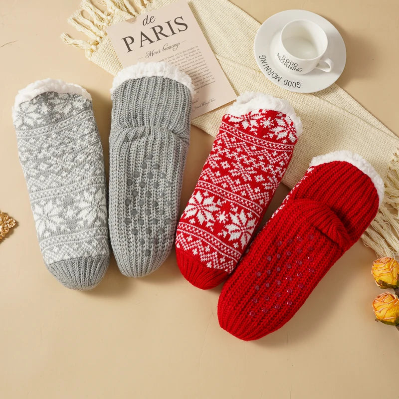 Thickened Fleece-Lined Christmas Socks For Women 🧦 Warm Snowy Mid-Calf Non-Slip