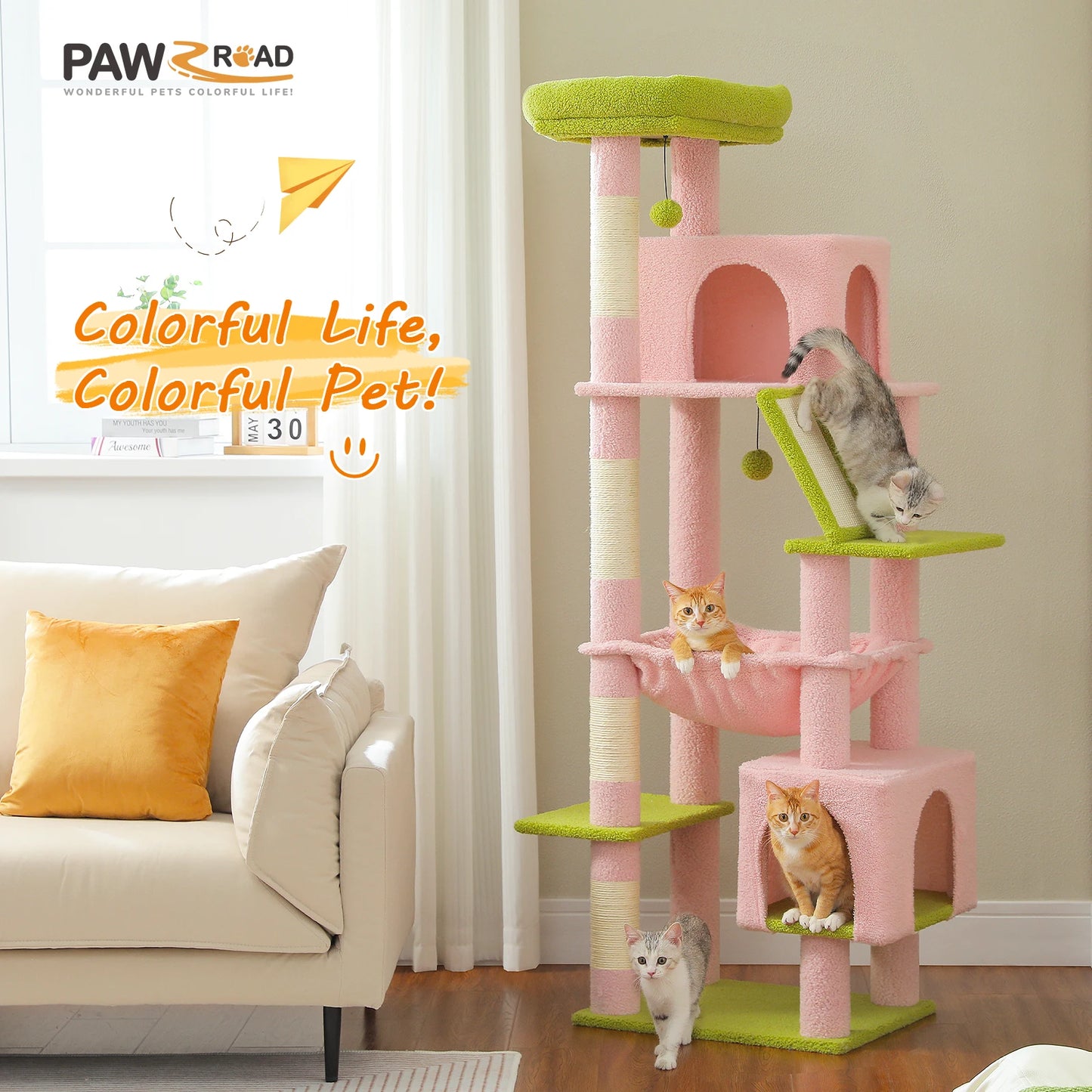 Cactus Cat Tree 71 Inch Tall Indoor Cat Tower With Multi Level Big Condo Pads 🐱🌵