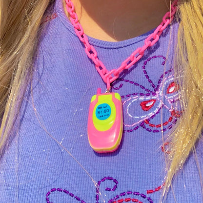 💕 Cute Pink Mini Phone Pendant Necklace 🌸 Trendy Y2K Harajuku Jewelry for Women ✨ 2000s Vibes!
