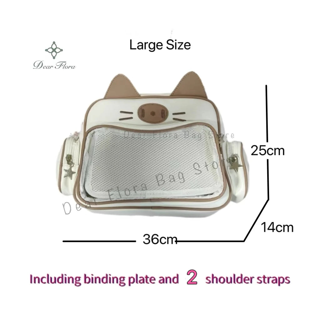 Y2K Korean Japan Kawaii Cat Ita Bag PU Cute Girls Transparent Pocket Aesthetic Shoulder Crossbody Bags Women's Fashion Backpacks