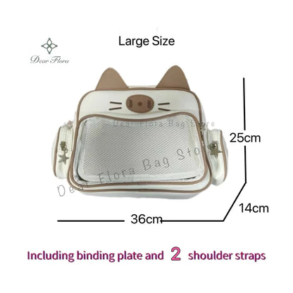 Y2K Korean Japan Kawaii Cat Ita Bag PU Cute Girls Transparent Pocket Aesthetic Shoulder Crossbody Bags Women's Fashion Backpacks