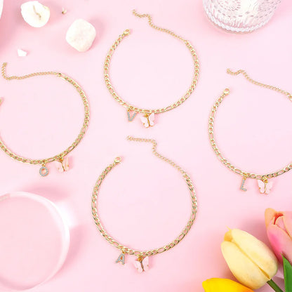 Kawaii Butterfly Initial A-Z Anklets 🌈✨ Waterproof Leg Chains for Trendy Girls | Cute Jewelry Gift for Parties 🦋💖