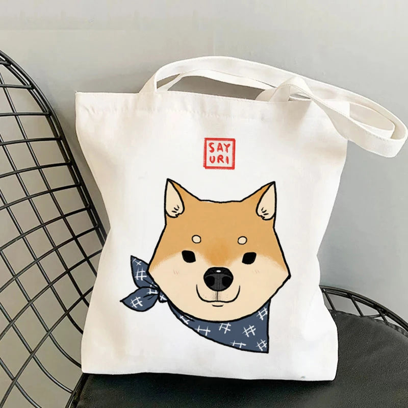 Shiba Inu Delight 🐶✨ Adorable Canvas Tote for Fun-filled Adventures! 🎉💖 - Pixie Quill