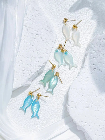 Pastel Shell Fish Pendant Earrings For Women Multicolor Beach Party Jewelry Waterproof Stainless Steel 💖🐟✨