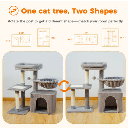 Whisker Wonderland Cat Tree Tower For Indoor Cats Grey Two Styles With Scratching Posts Hammock Top Perch 🐱🪵