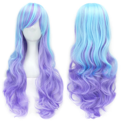 Soowee Rainbow Cute Ombre Cosplay Wig With Bangs For Black Women Synthetic High Temperature Fiber Halloween Costume 🌈✨