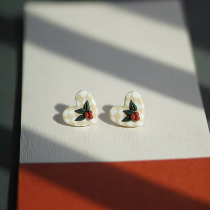 Handmade Floral Wreath Polymer Clay Pattern Earrings Set Multi Color Christmas Dangle Jewelry 🎄🌸✨