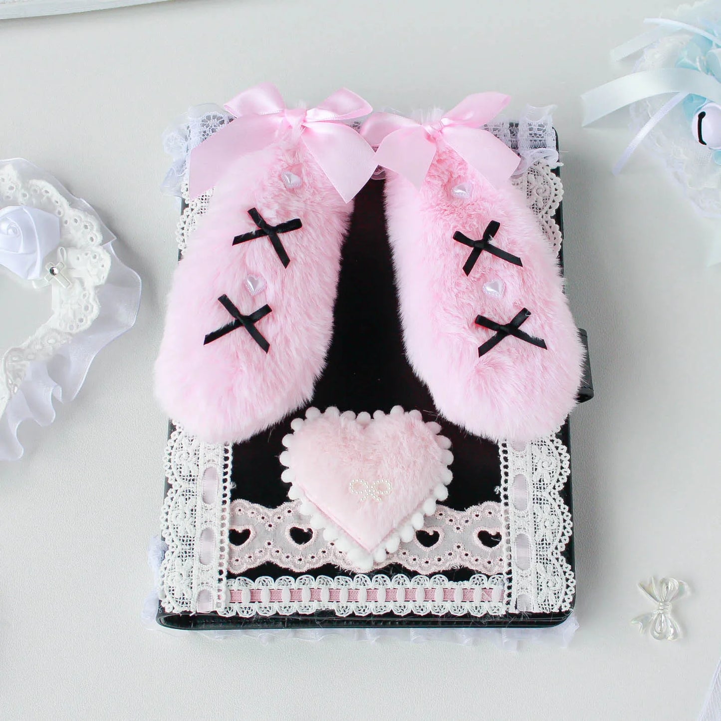 Lace Handmade Kpop Photocard Album A5 PU Leather Plush Pink Black Idol Keeper 📚💖