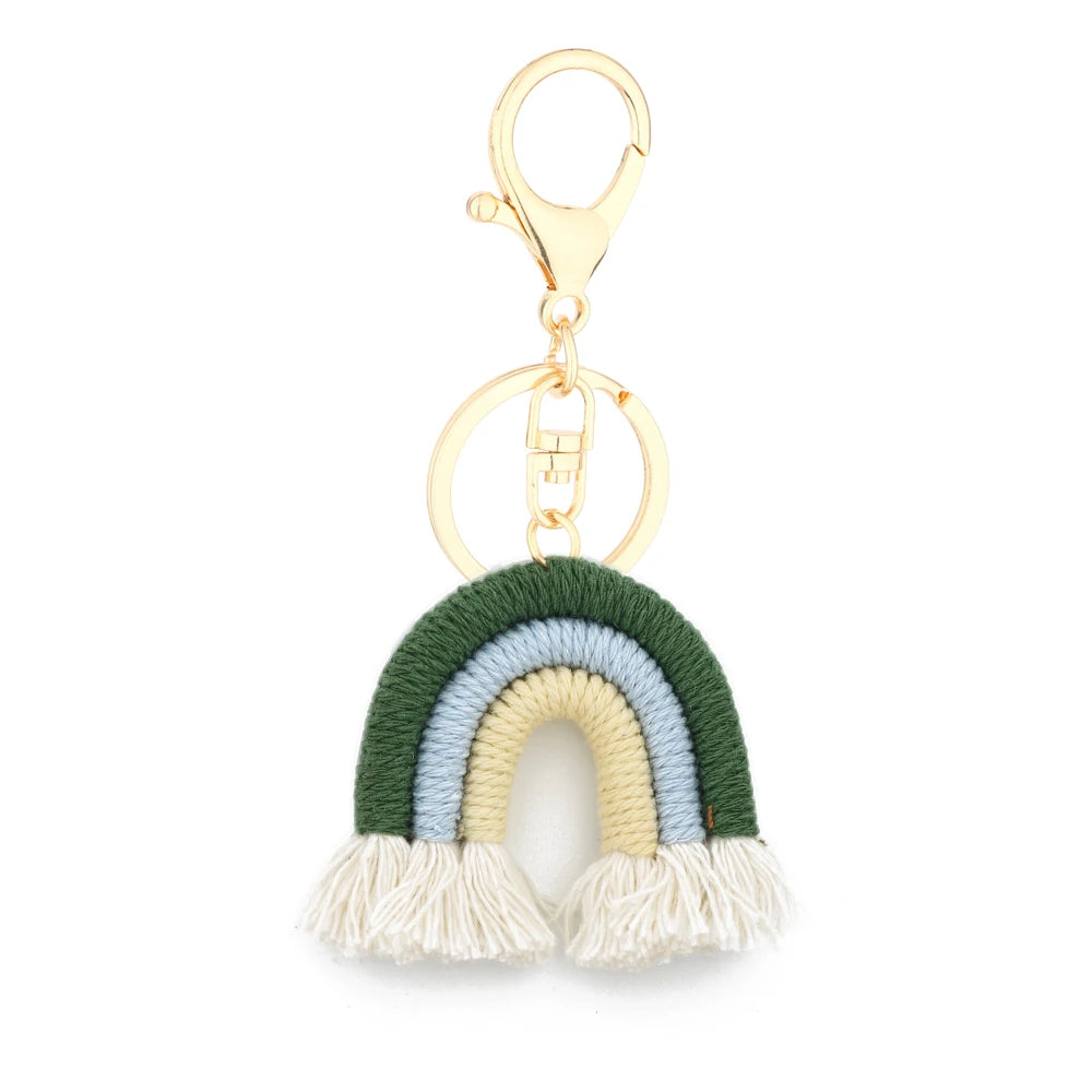 Kawaii 5cm Rainbow Tassel Keychains 🌈✨ | Cute Macrame Car Keyring & Bag Charm for Women 💖💼