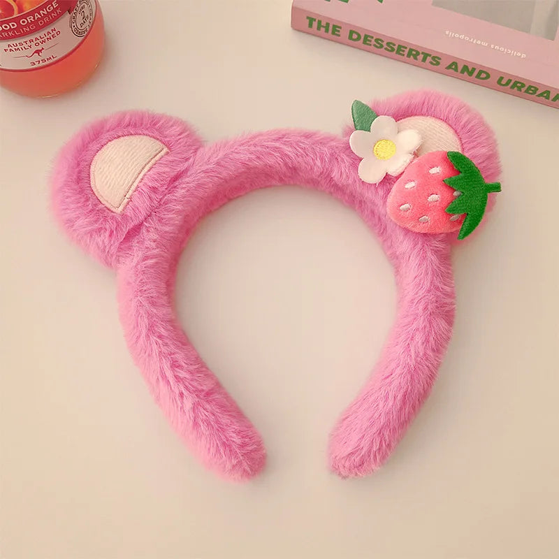 Kawaii Strawberry Bear Plush Hairband 🎀✨ Cute Face Wash Headband for Women & Girls! 🍓💖