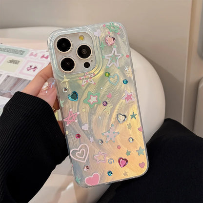 ⭐✨ Sparkling Starry Shockproof Phone Case for iPhone - Cute Cartoon Bling Cover! 🌈📱 - Pixie Quill