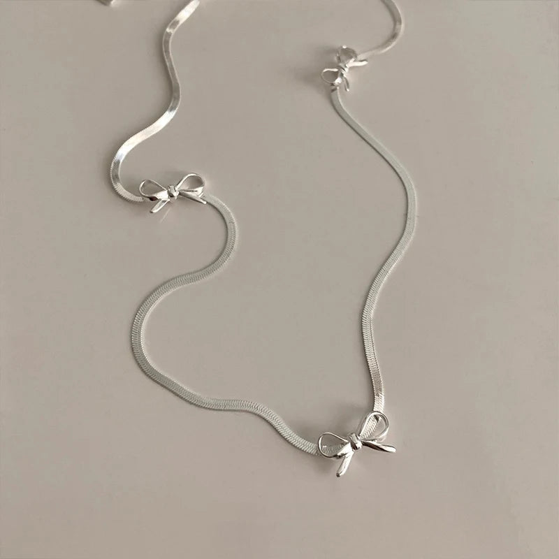 Kawaii Bow Necklace 🌟 | 925 Sterling Silver Minimalist Jewelry 🎀 | Exquisite Personalized Collarbone Chain for Women 💖